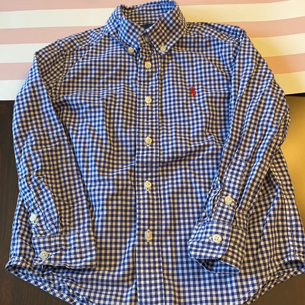 Ralph Lauren blue and white checked button down 4T
